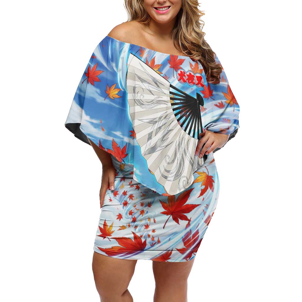 Kagura Inuyasha Series Off Shoulder Short Dress Wind Spirit Anime Style with Autumn Maple Leaves