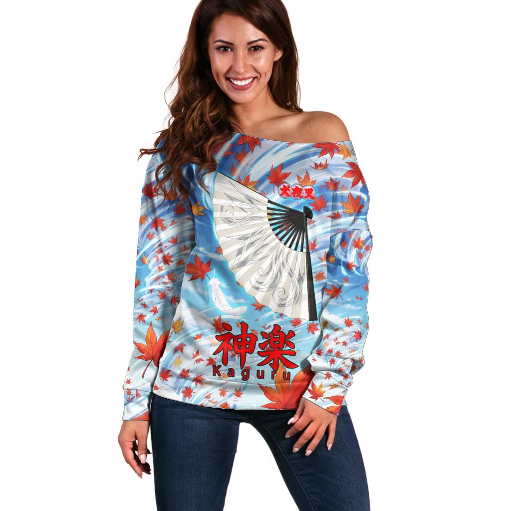 Kagura Inuyasha Series Off Shoulder Sweater Wind Spirit Anime Style with Autumn Maple Leaves