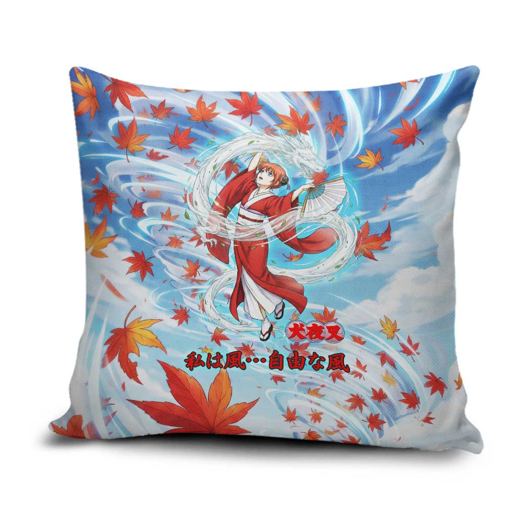 Kagura Inuyasha Series Pillow Cover Wind Spirit Anime Style with Autumn Maple Leaves