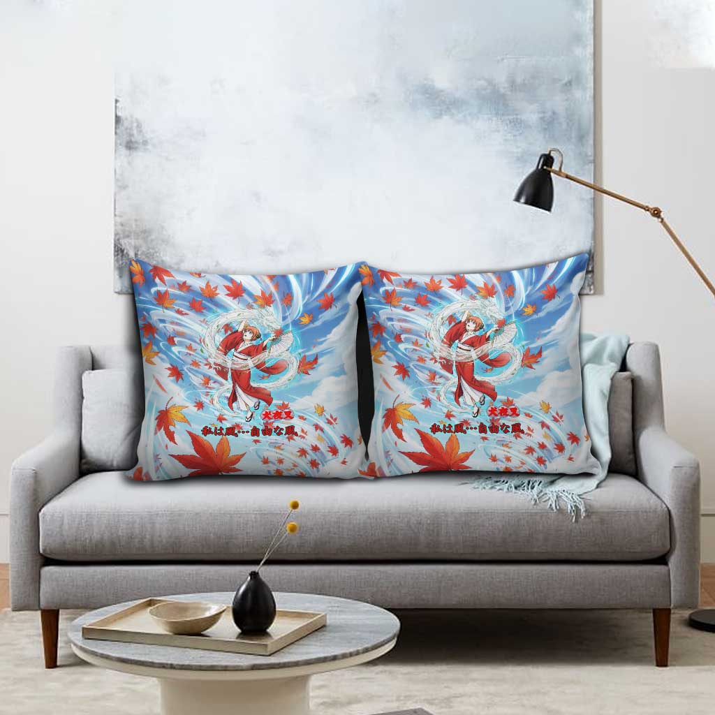 Kagura Inuyasha Series Pillow Cover Wind Spirit Anime Style with Autumn Maple Leaves