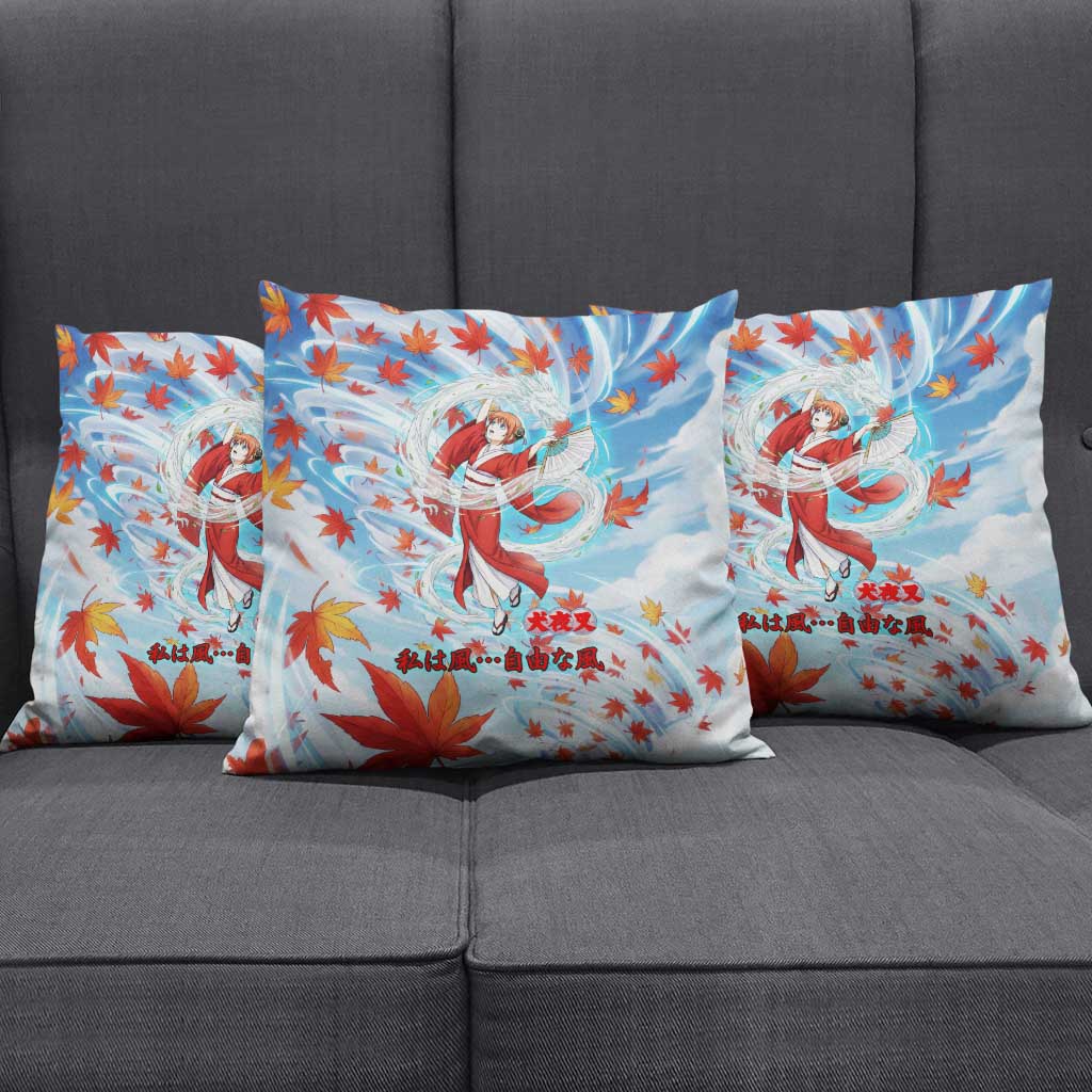 Kagura Inuyasha Series Pillow Cover Wind Spirit Anime Style with Autumn Maple Leaves
