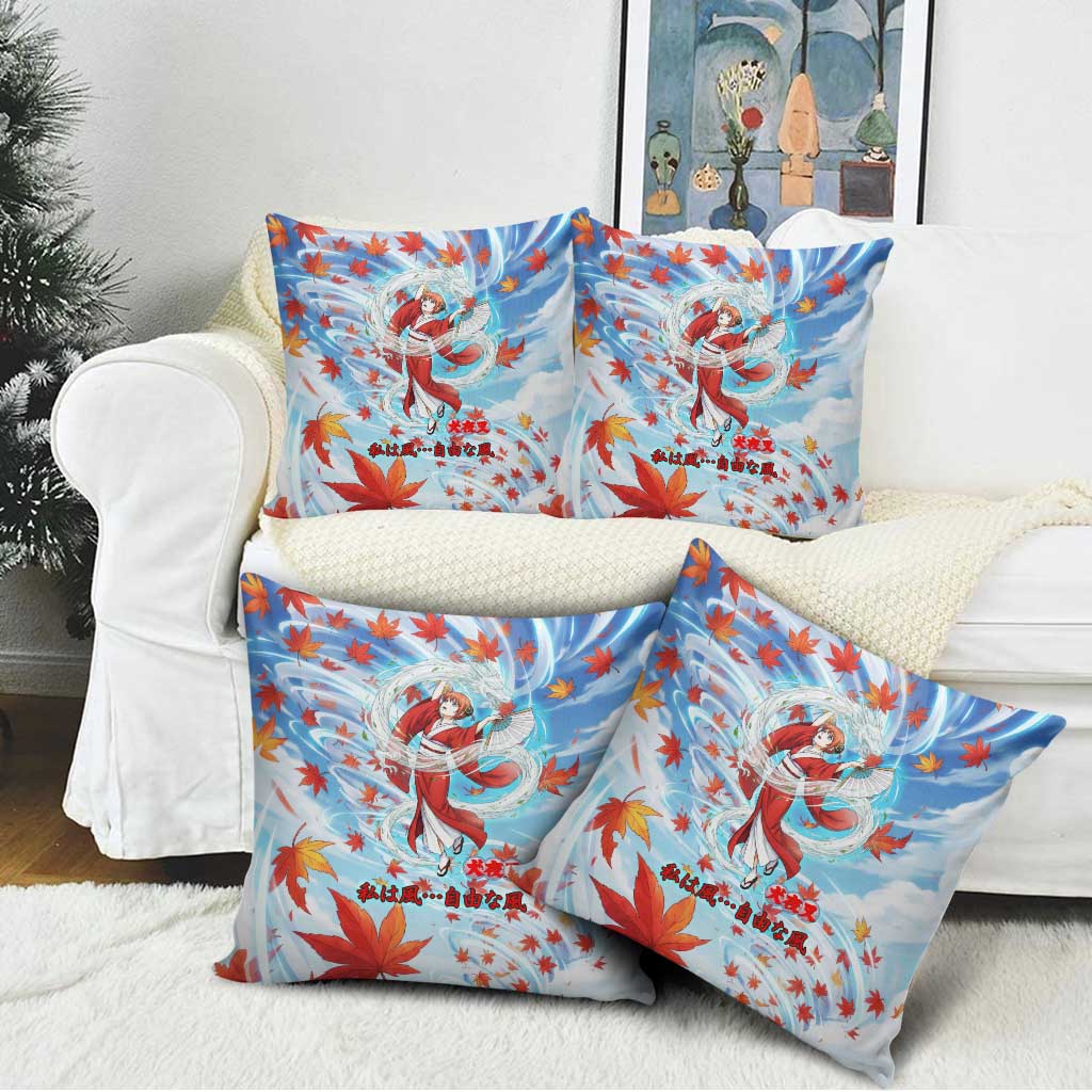 Kagura Inuyasha Series Pillow Cover Wind Spirit Anime Style with Autumn Maple Leaves