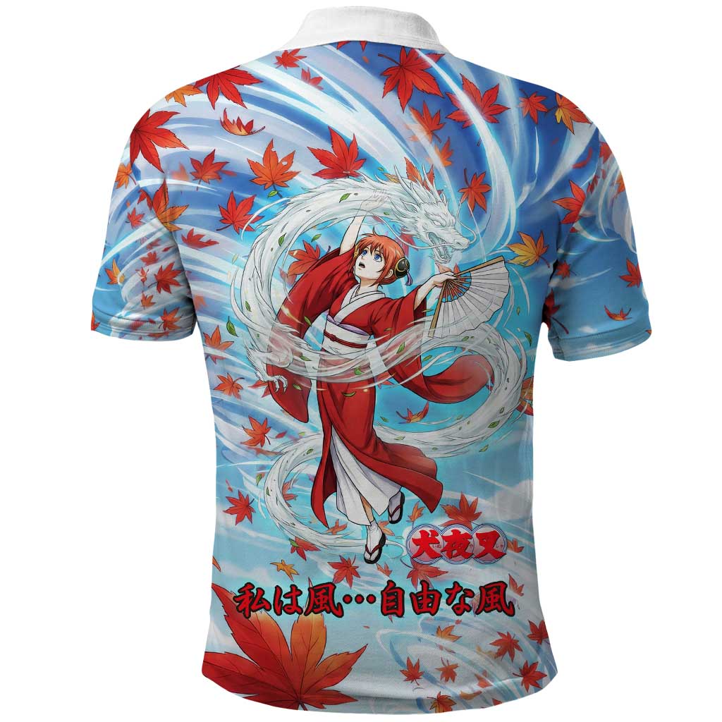Kagura Inuyasha Series Polo Shirt Wind Spirit Anime Style with Autumn Maple Leaves