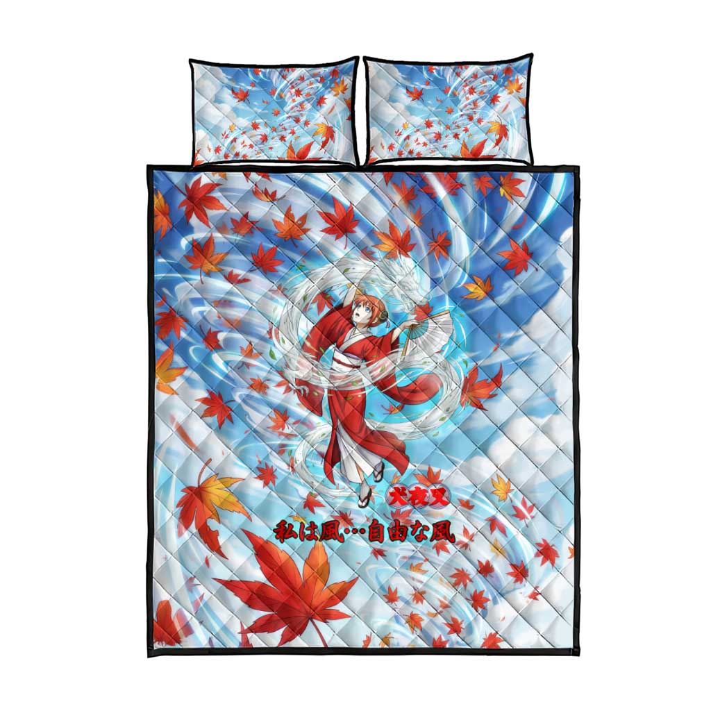 Kagura Inuyasha Series Quilt Bed Set Wind Spirit Anime Style with Autumn Maple Leaves