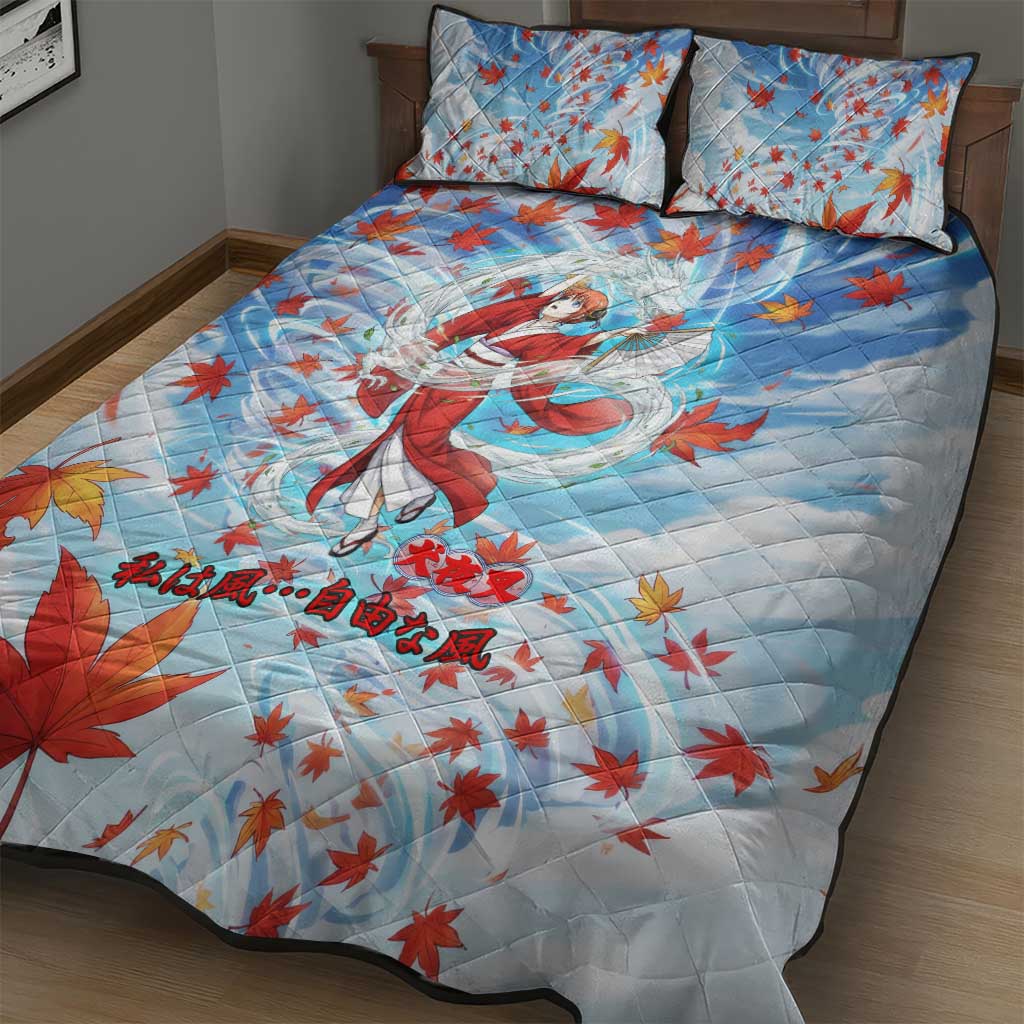 Kagura Inuyasha Series Quilt Bed Set Wind Spirit Anime Style with Autumn Maple Leaves