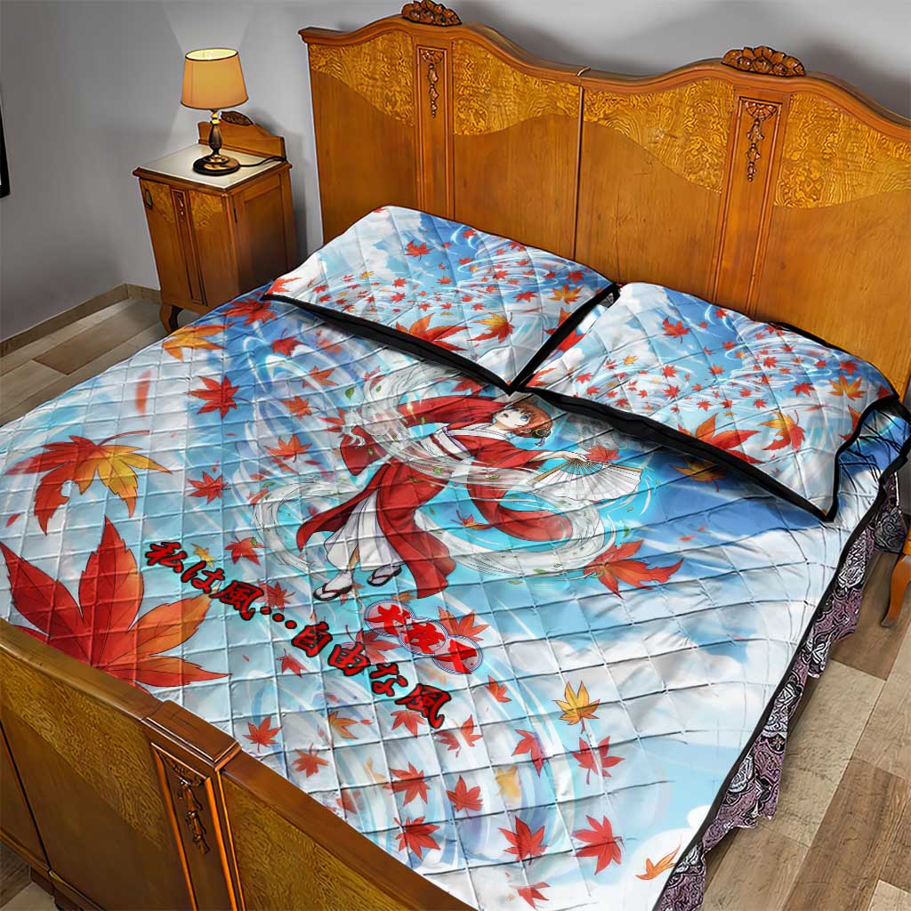 Kagura Inuyasha Series Quilt Bed Set Wind Spirit Anime Style with Autumn Maple Leaves