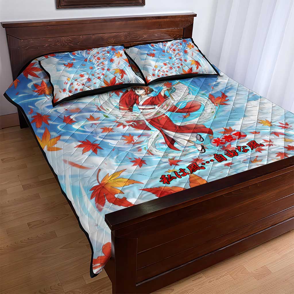 Kagura Inuyasha Series Quilt Bed Set Wind Spirit Anime Style with Autumn Maple Leaves