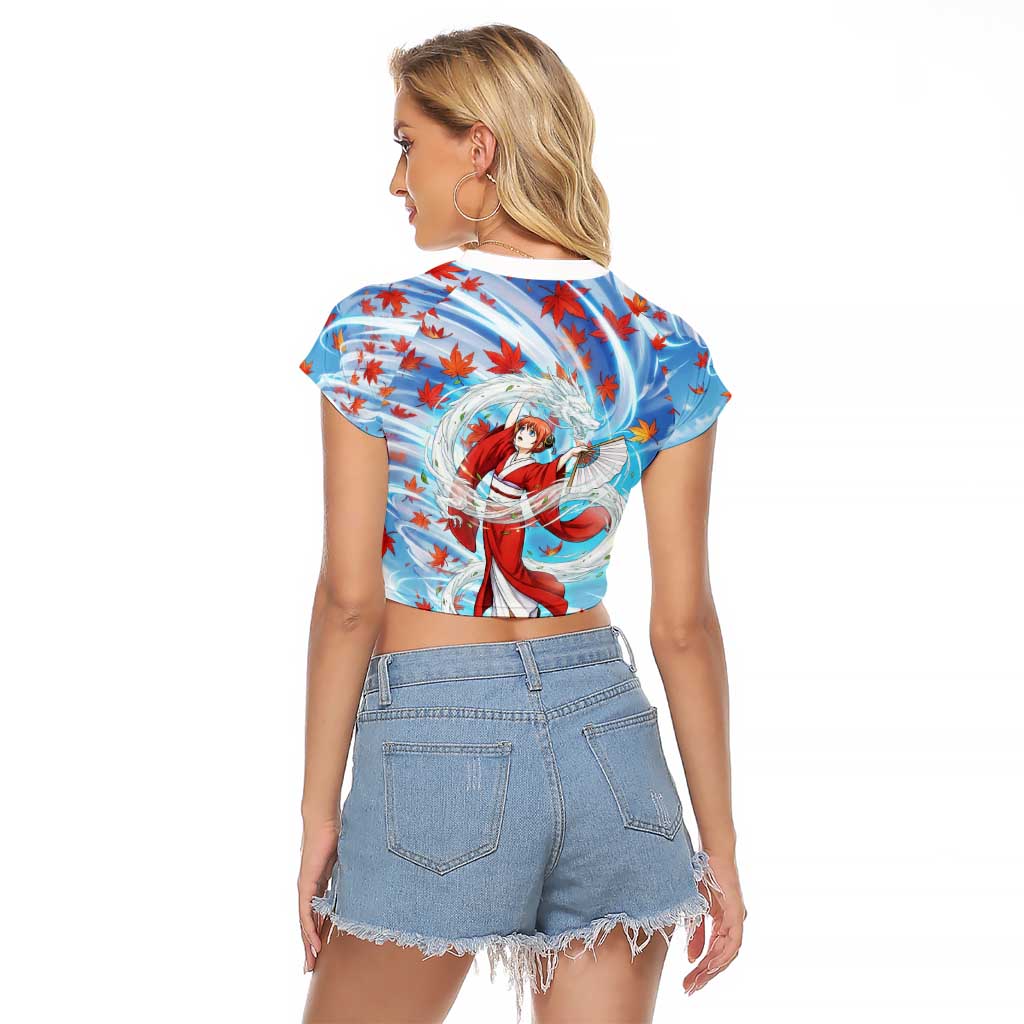 Kagura Inuyasha Series Raglan Cropped T Shirt Wind Spirit Anime Style with Autumn Maple Leaves