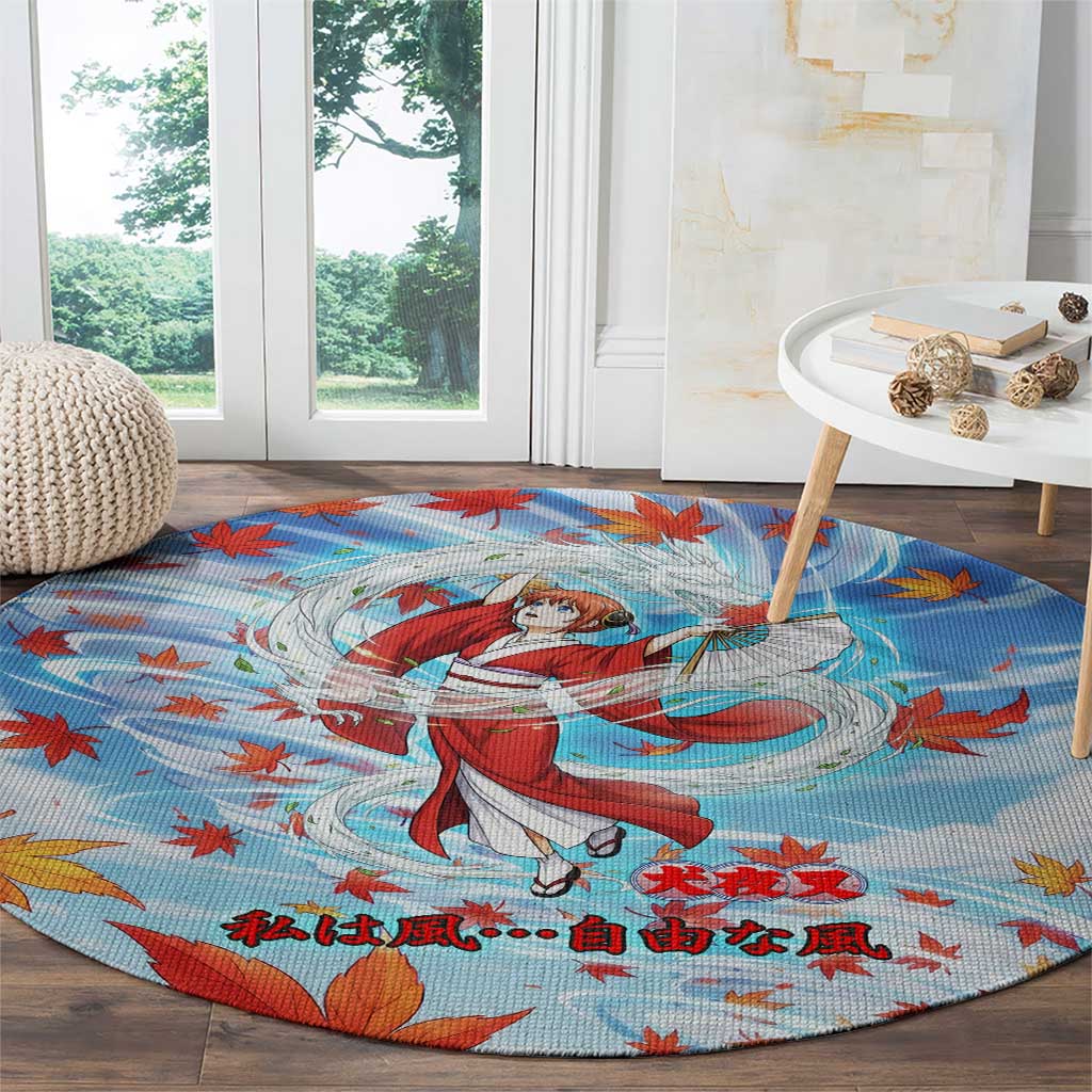 Kagura Inuyasha Series Round Carpet Wind Spirit Anime Style with Autumn Maple Leaves