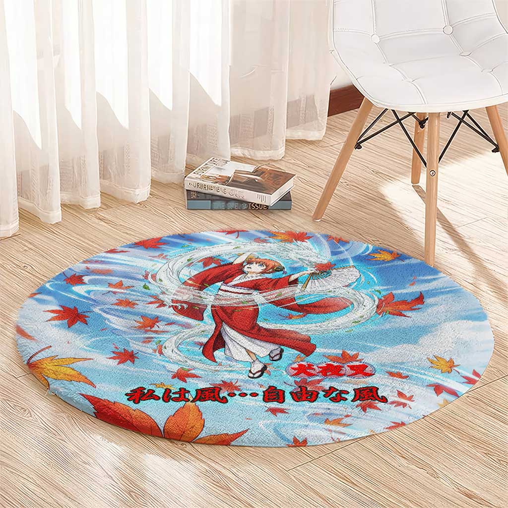 Kagura Inuyasha Series Round Carpet Wind Spirit Anime Style with Autumn Maple Leaves