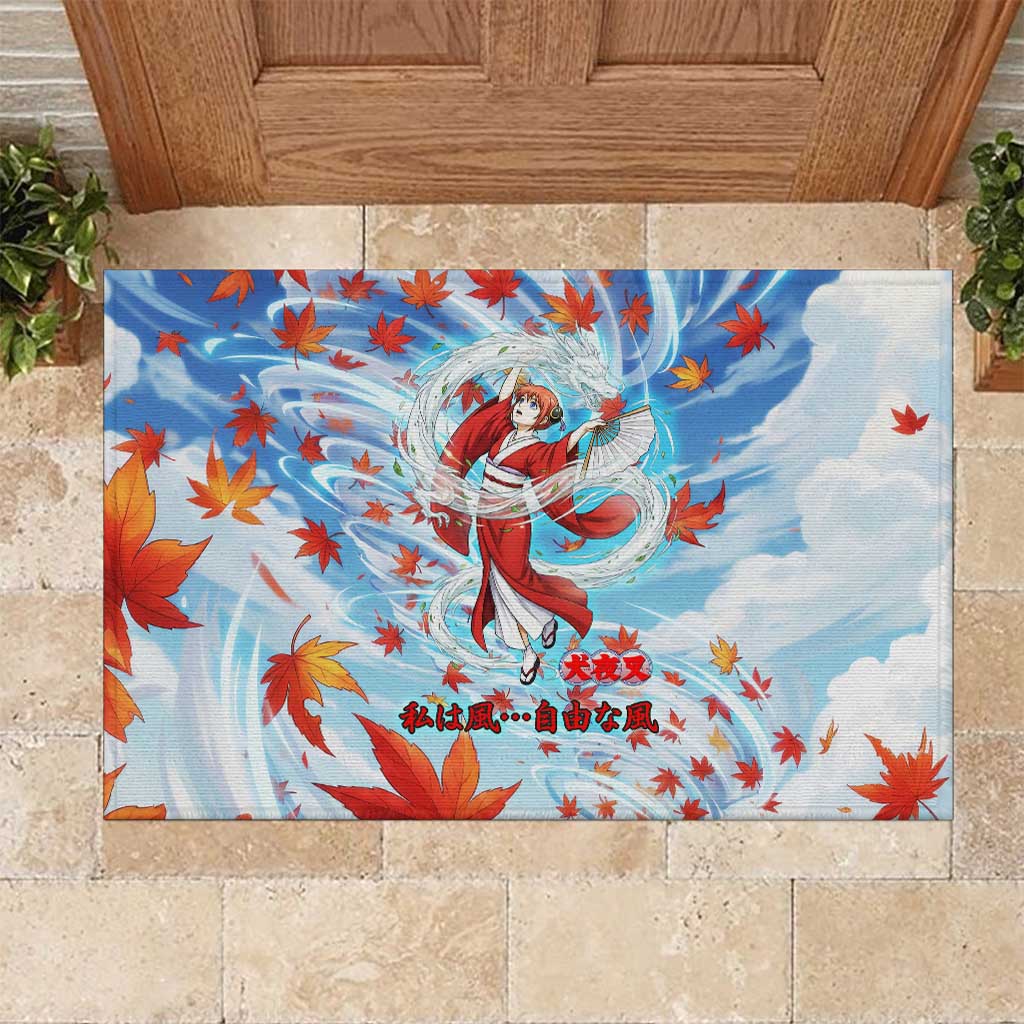 Kagura Inuyasha Series Rubber Doormat Wind Spirit Anime Style with Autumn Maple Leaves