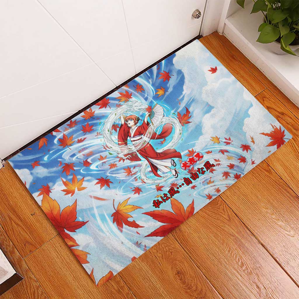 Kagura Inuyasha Series Rubber Doormat Wind Spirit Anime Style with Autumn Maple Leaves