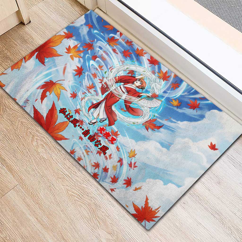 Kagura Inuyasha Series Rubber Doormat Wind Spirit Anime Style with Autumn Maple Leaves