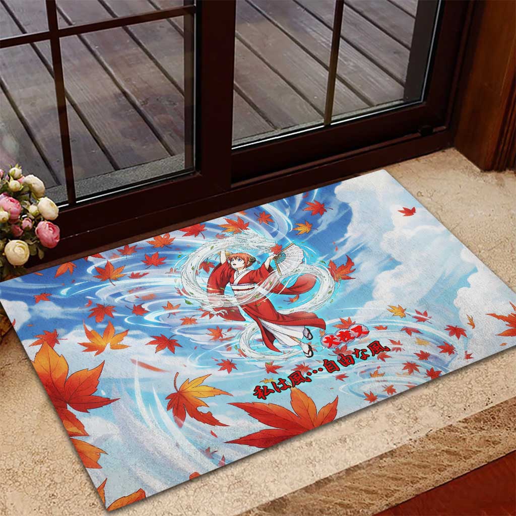 Kagura Inuyasha Series Rubber Doormat Wind Spirit Anime Style with Autumn Maple Leaves