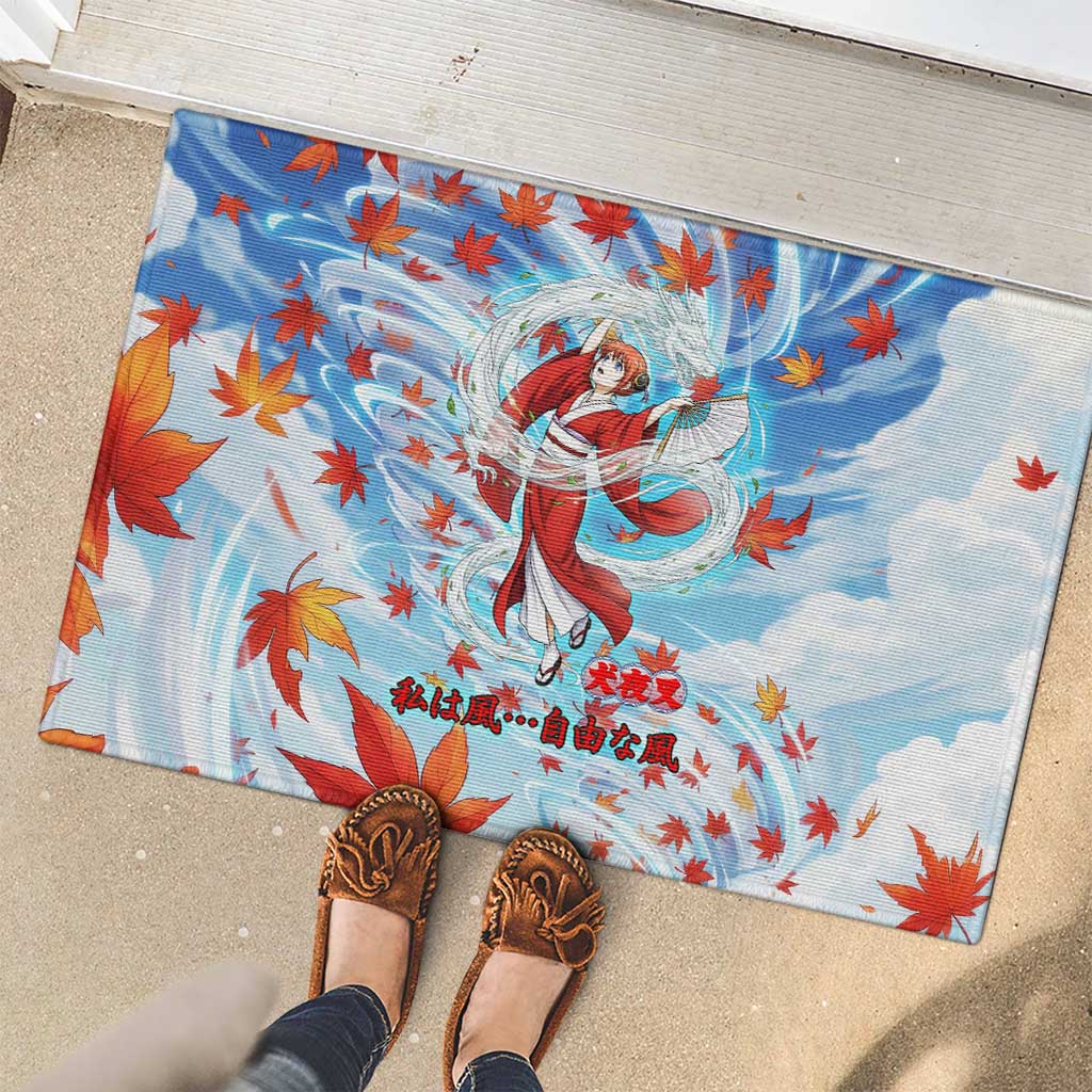 Kagura Inuyasha Series Rubber Doormat Wind Spirit Anime Style with Autumn Maple Leaves