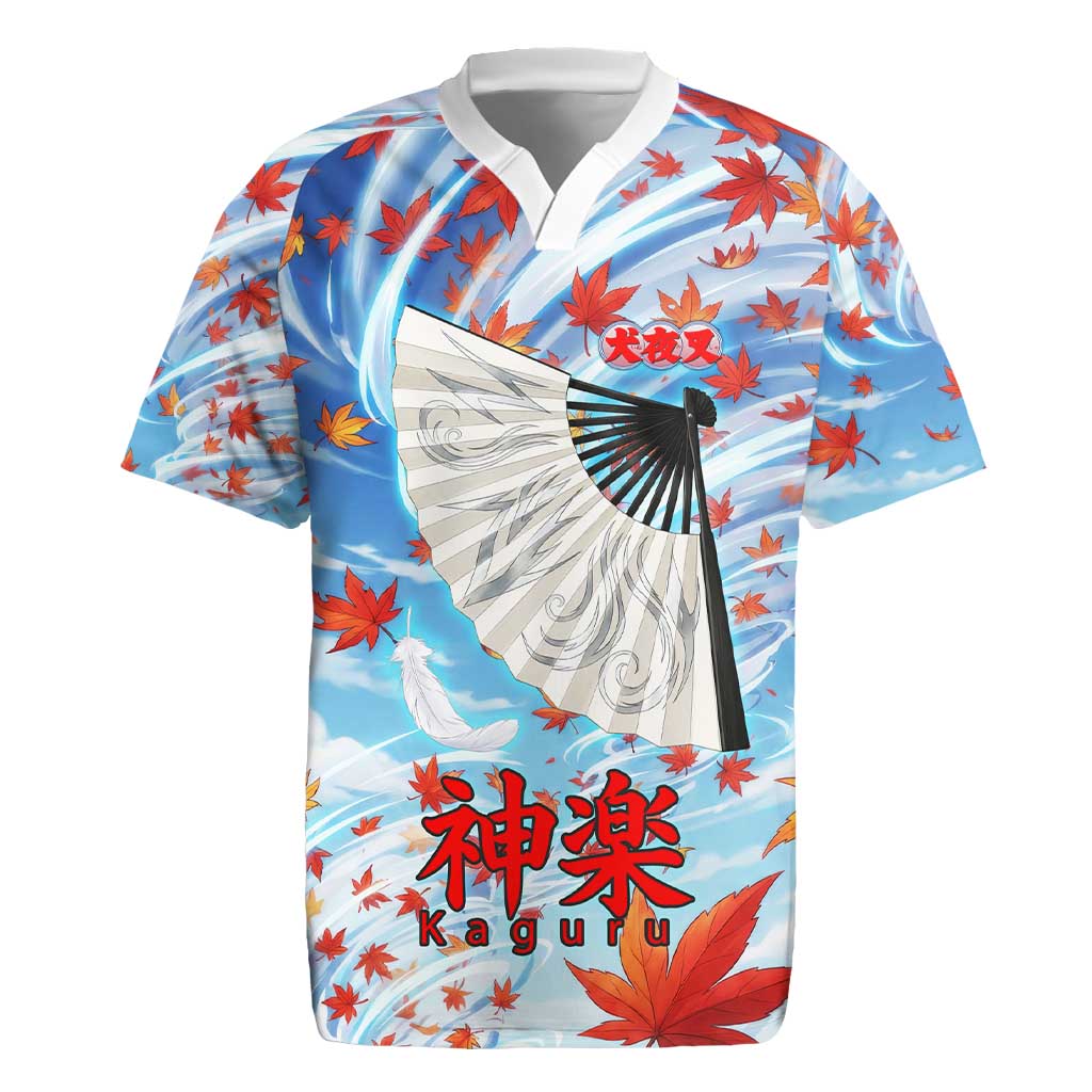 Kagura Inuyasha Series Rugby Jersey Wind Spirit Anime Style with Autumn Maple Leaves