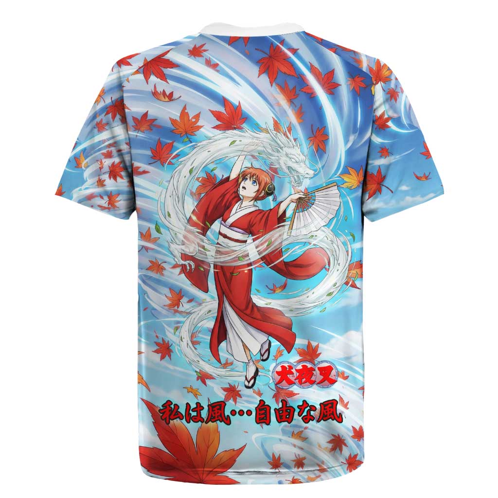 Kagura Inuyasha Series Rugby Jersey Wind Spirit Anime Style with Autumn Maple Leaves