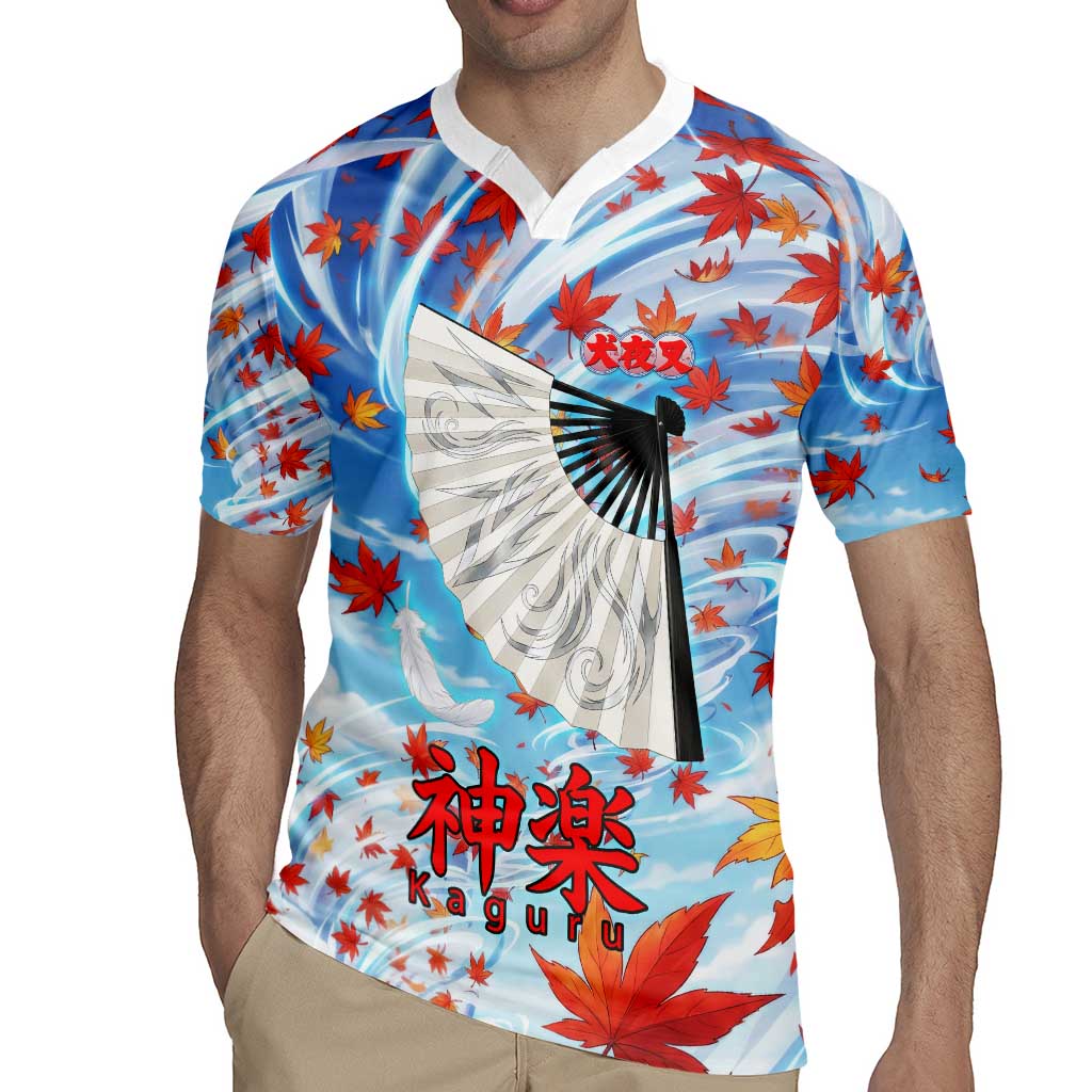 Kagura Inuyasha Series Rugby Jersey Wind Spirit Anime Style with Autumn Maple Leaves