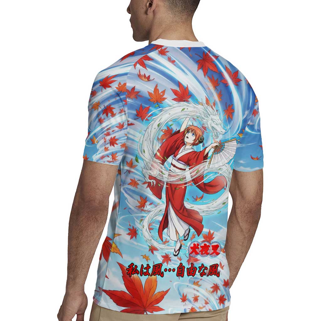 Kagura Inuyasha Series Rugby Jersey Wind Spirit Anime Style with Autumn Maple Leaves