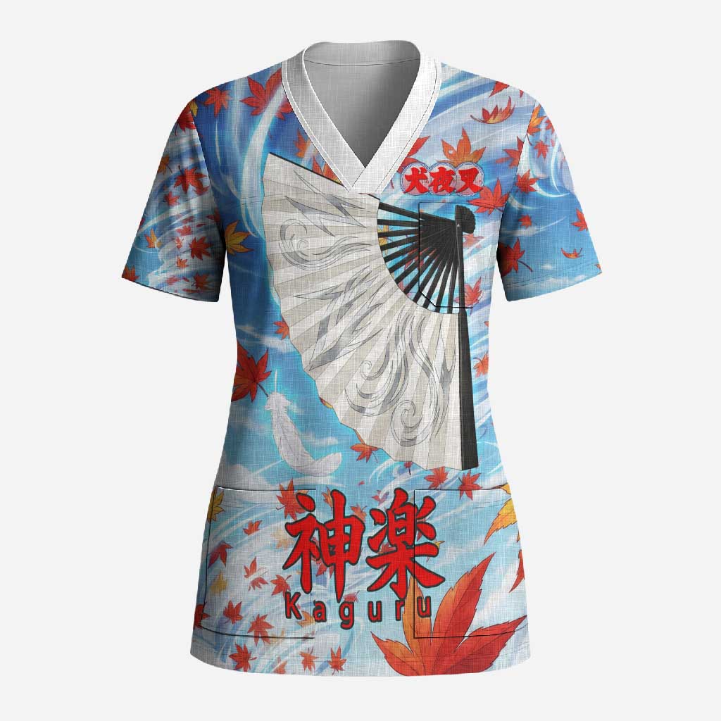Kagura Inuyasha Series Scrub Top Wind Spirit Anime Style with Autumn Maple Leaves