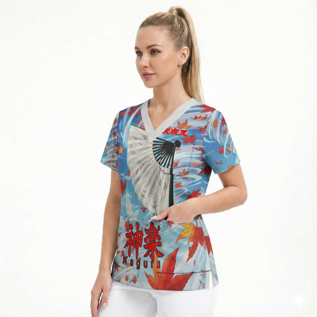Kagura Inuyasha Series Scrub Top Wind Spirit Anime Style with Autumn Maple Leaves
