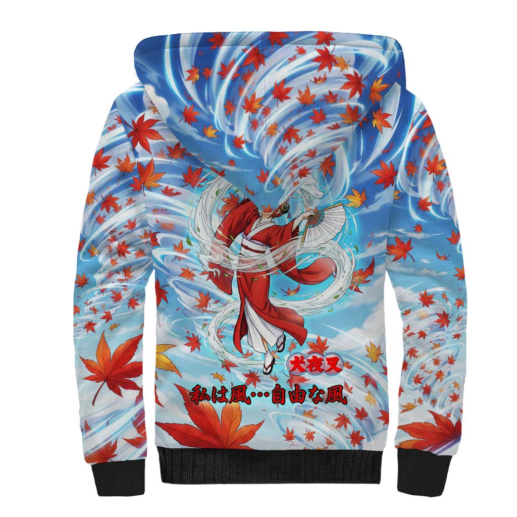 Kagura Inuyasha Series Sherpa Hoodie Wind Spirit Anime Style with Autumn Maple Leaves