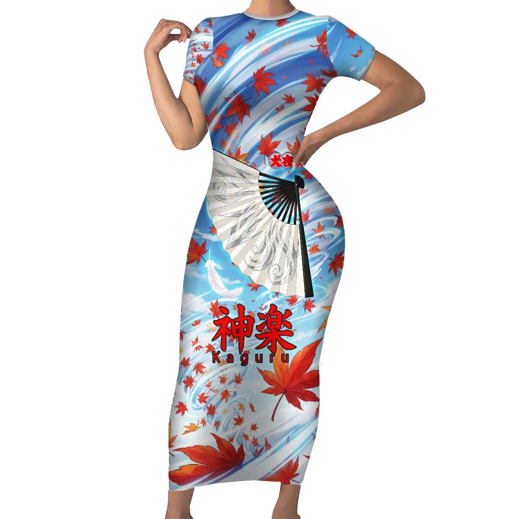 Kagura Inuyasha Series Short Sleeve Bodycon Dress Wind Spirit Anime Style with Autumn Maple Leaves