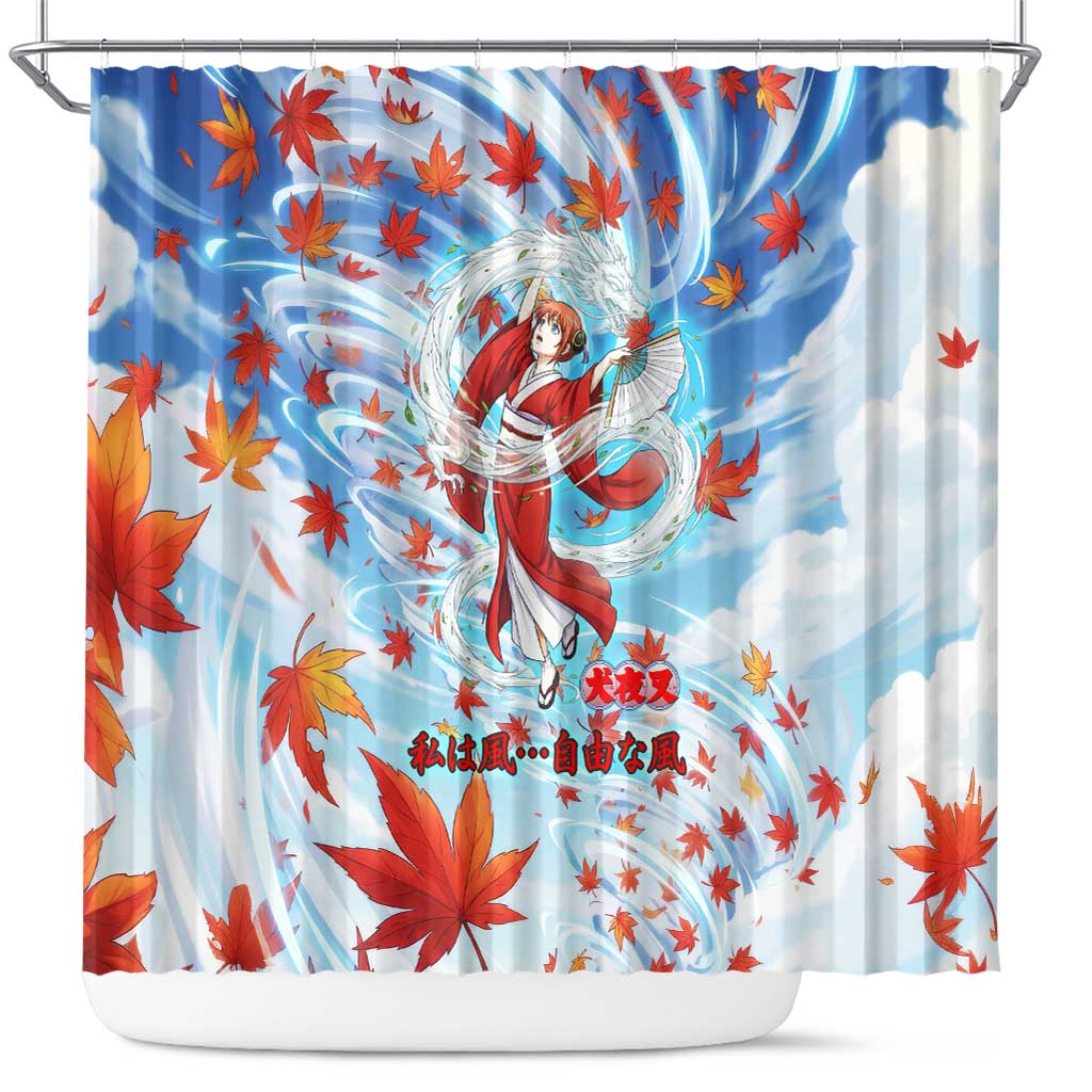Kagura Inuyasha Series Shower Curtain Wind Spirit Anime Style with Autumn Maple Leaves