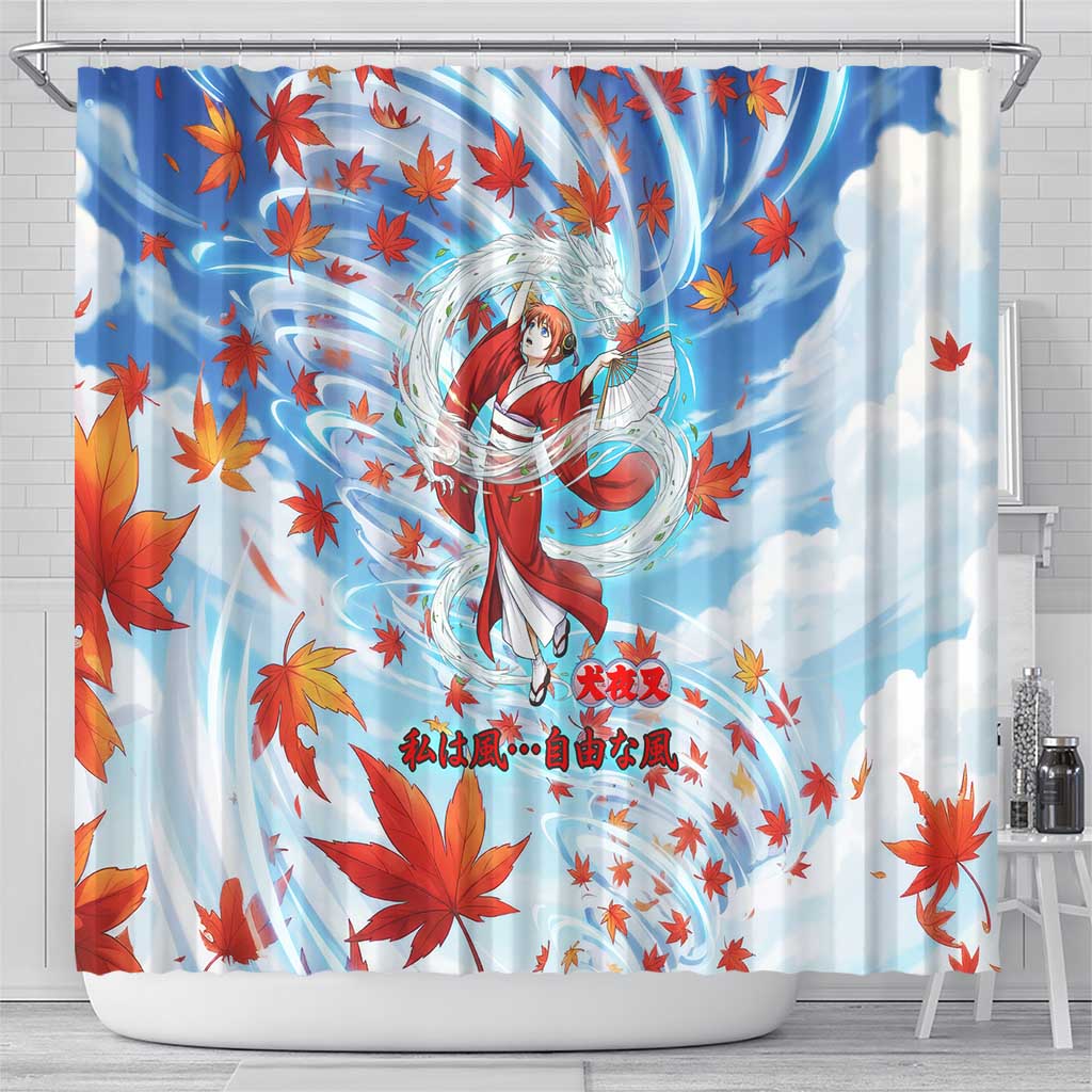 Kagura Inuyasha Series Shower Curtain Wind Spirit Anime Style with Autumn Maple Leaves