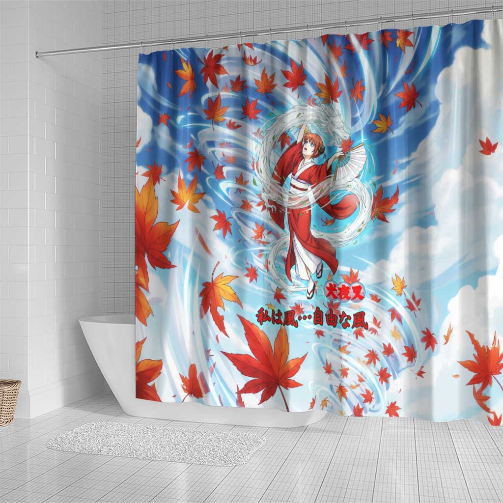 Kagura Inuyasha Series Shower Curtain Wind Spirit Anime Style with Autumn Maple Leaves