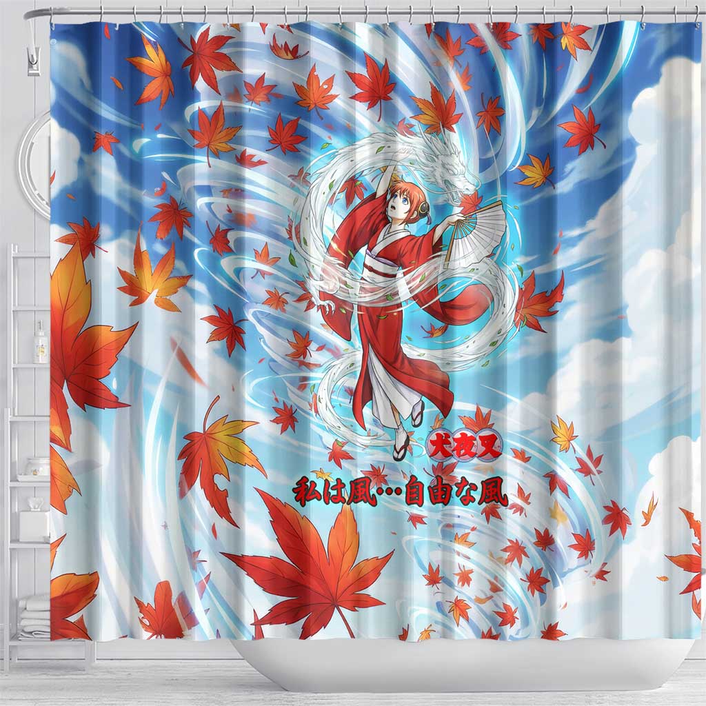 Kagura Inuyasha Series Shower Curtain Wind Spirit Anime Style with Autumn Maple Leaves