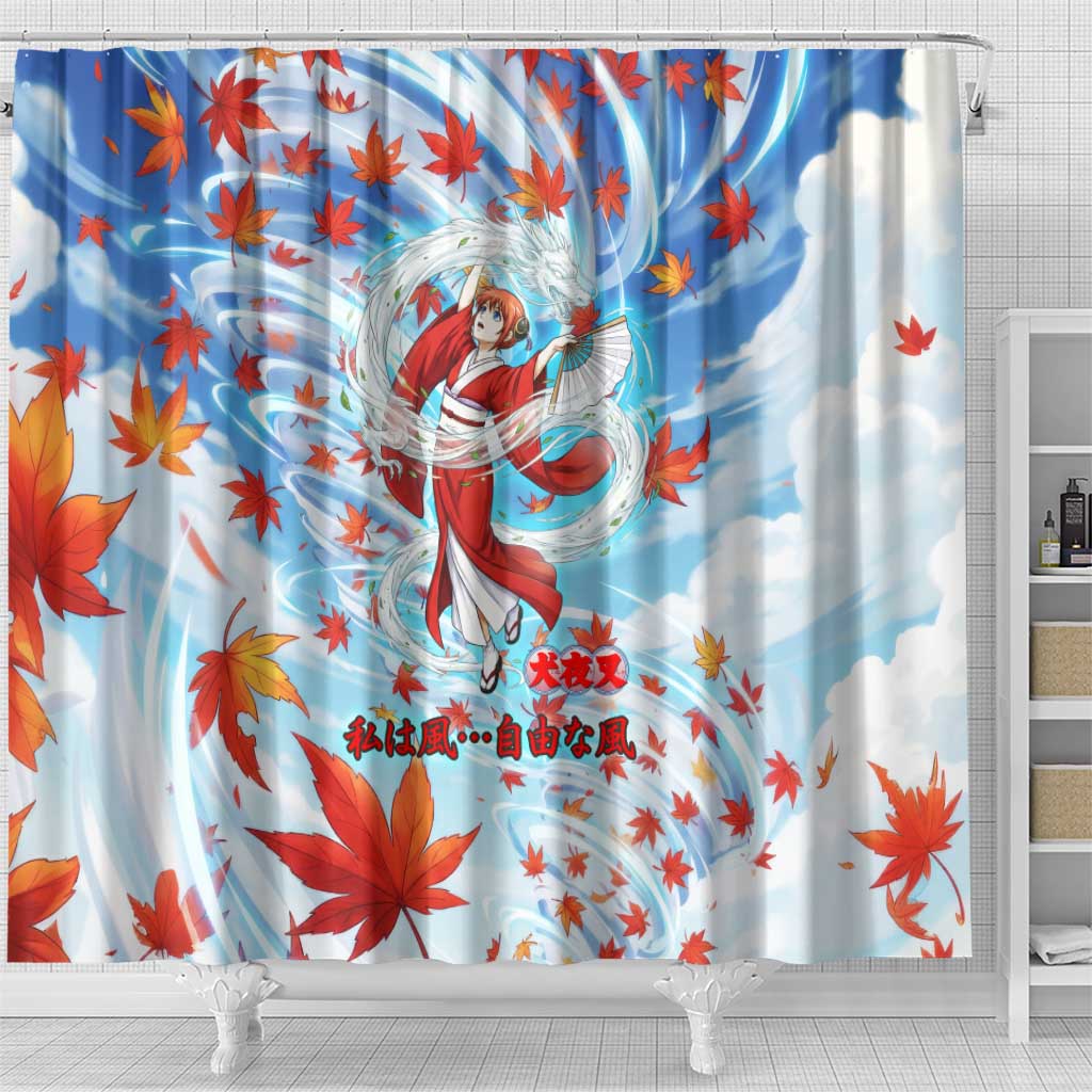 Kagura Inuyasha Series Shower Curtain Wind Spirit Anime Style with Autumn Maple Leaves