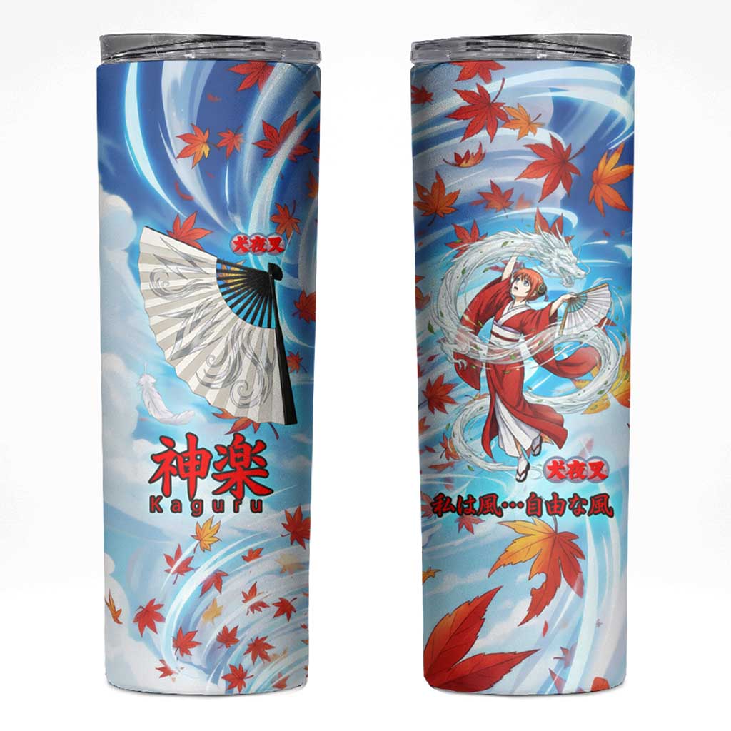 Kagura Inuyasha Series Skinny Tumbler Wind Spirit Anime Style with Autumn Maple Leaves