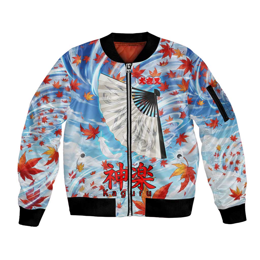 Kagura Inuyasha Series Sleeve Zip Bomber Jacket Wind Spirit Anime Style with Autumn Maple Leaves