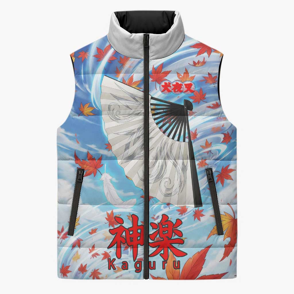 Kagura Inuyasha Series Sleeveless Puffer Jacket Wind Spirit Anime Style with Autumn Maple Leaves