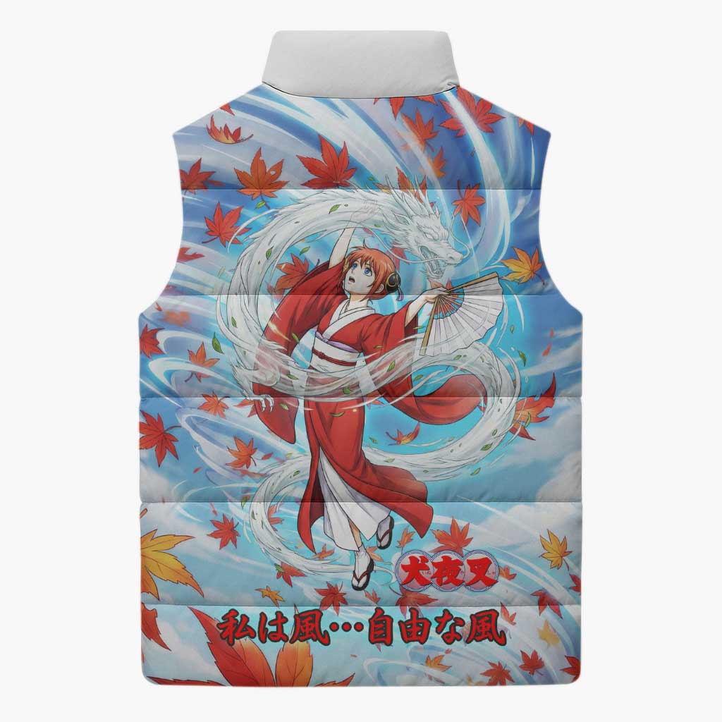 Kagura Inuyasha Series Sleeveless Puffer Jacket Wind Spirit Anime Style with Autumn Maple Leaves