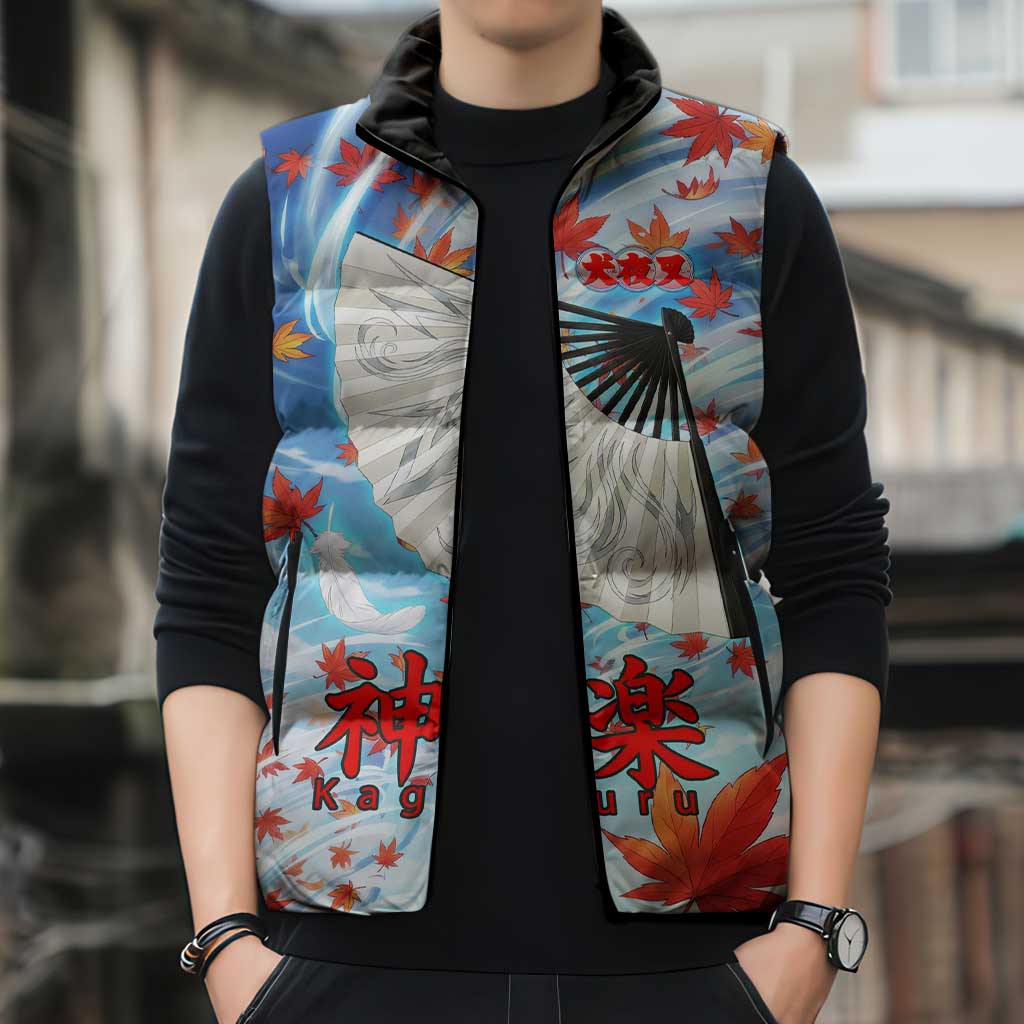 Kagura Inuyasha Series Sleeveless Puffer Jacket Wind Spirit Anime Style with Autumn Maple Leaves