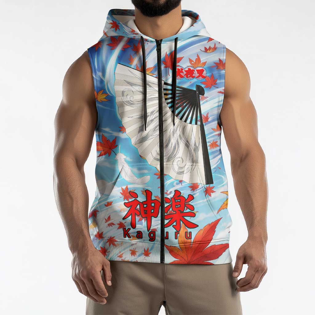 Kagura Inuyasha Series Sleeveless Zip Hoodie Wind Spirit Anime Style with Autumn Maple Leaves