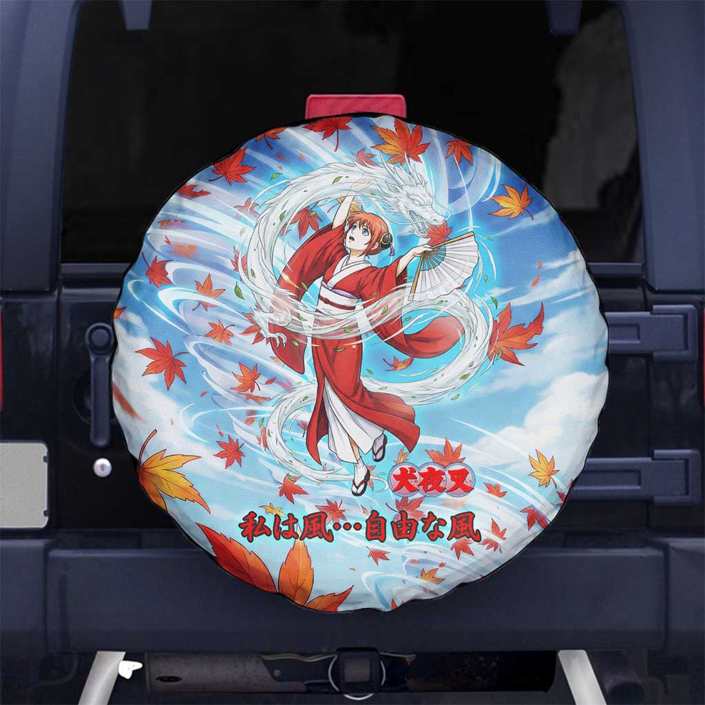 Kagura Inuyasha Series Spare Tire Cover Wind Spirit Anime Style with Autumn Maple Leaves