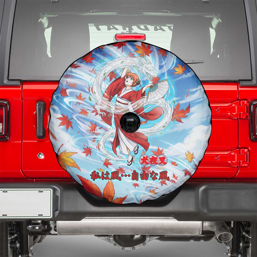 Kagura Inuyasha Series Spare Tire Cover Wind Spirit Anime Style with Autumn Maple Leaves