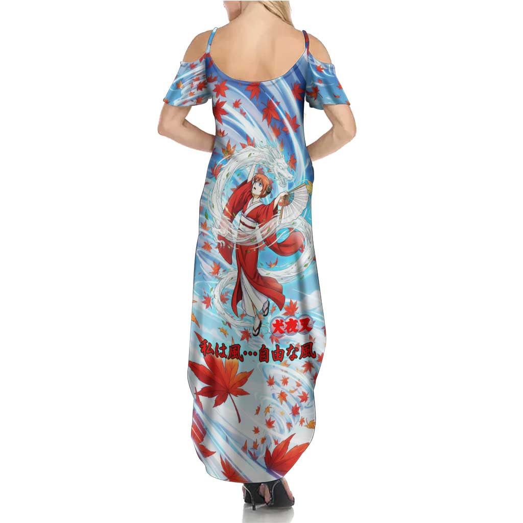Kagura Inuyasha Series Summer Maxi Dress Wind Spirit Anime Style with Autumn Maple Leaves