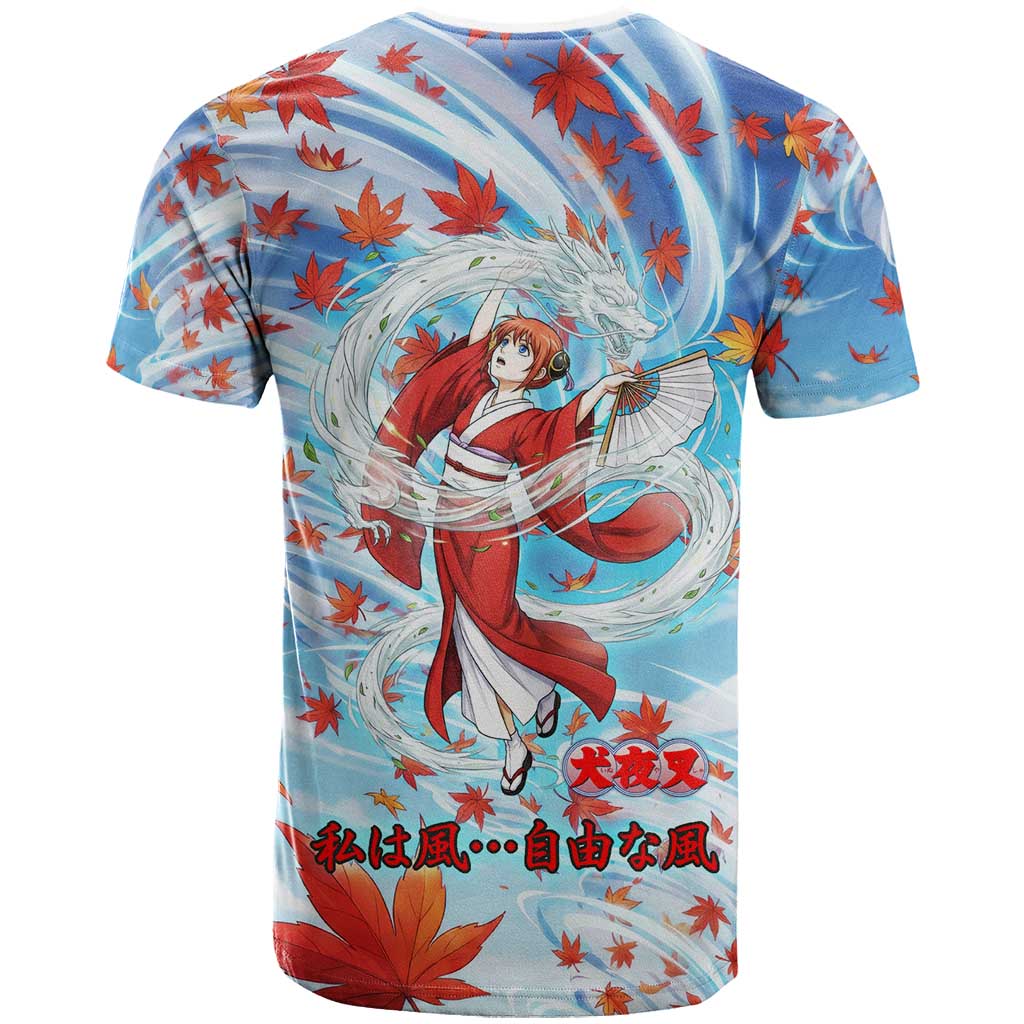 Kagura Inuyasha Series T Shirt Wind Spirit Anime Style with Autumn Maple Leaves