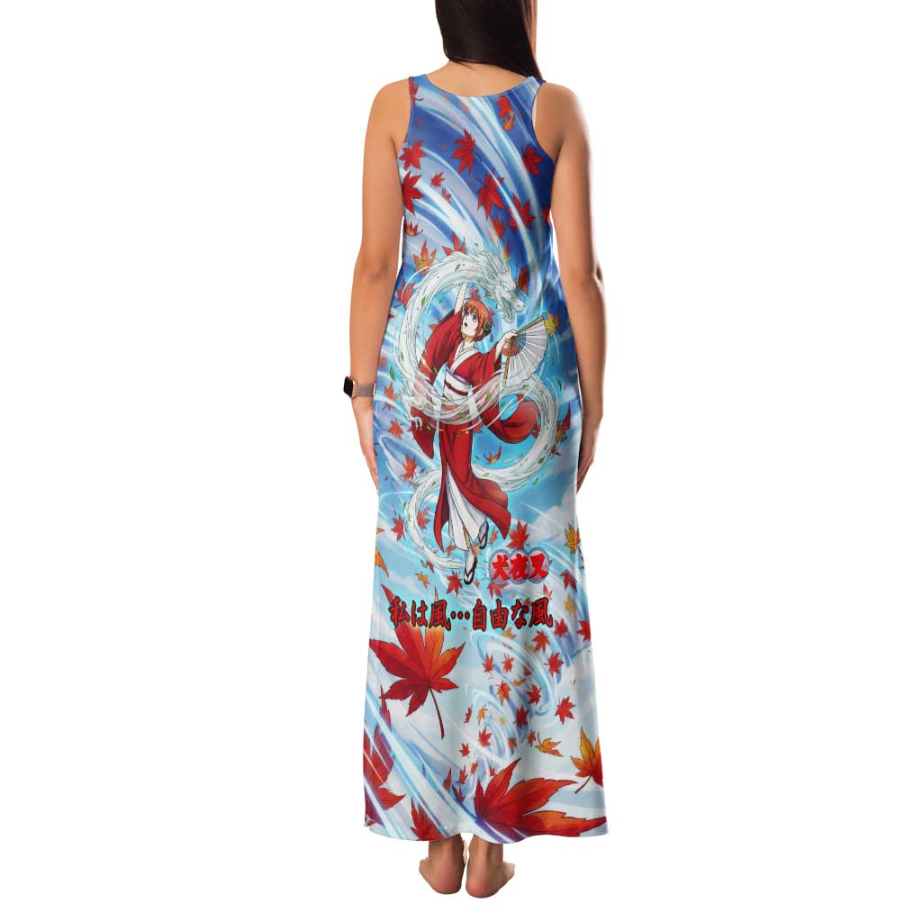 Kagura Inuyasha Series Tank Maxi Dress Wind Spirit Anime Style with Autumn Maple Leaves