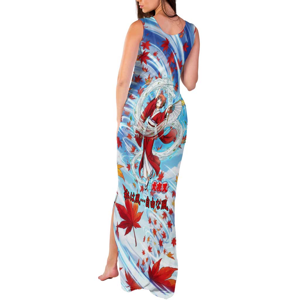 Kagura Inuyasha Series Tank Maxi Dress Wind Spirit Anime Style with Autumn Maple Leaves