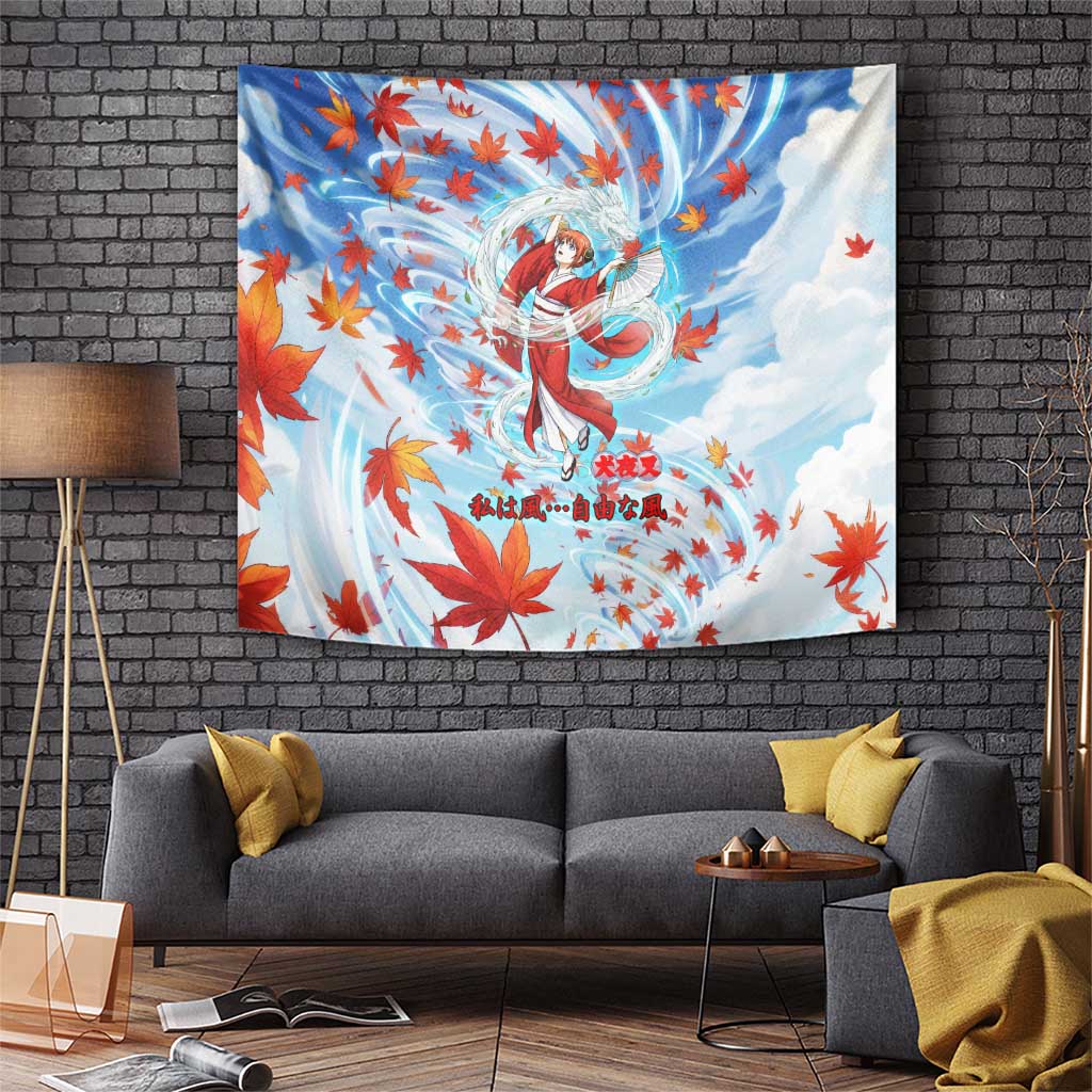 Kagura Inuyasha Series Tapestry Wind Spirit Anime Style with Autumn Maple Leaves