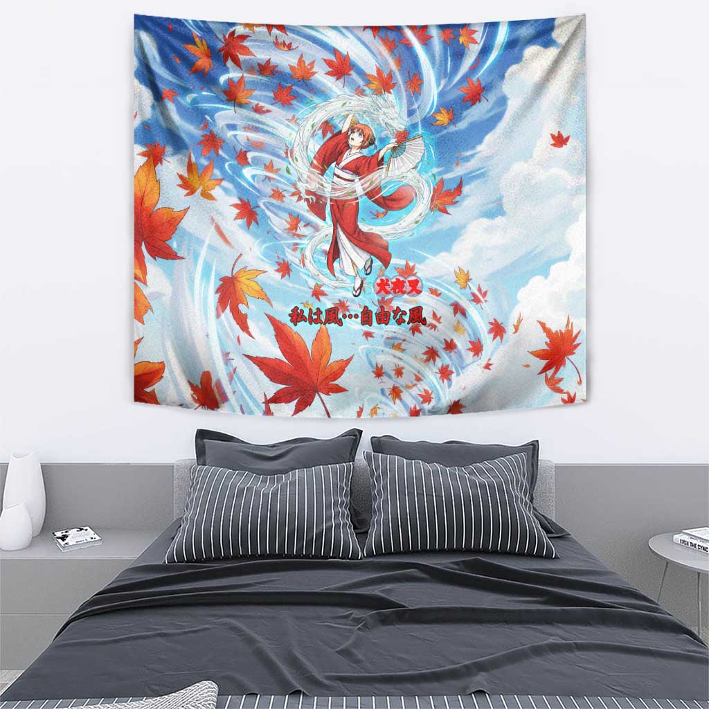 Kagura Inuyasha Series Tapestry Wind Spirit Anime Style with Autumn Maple Leaves