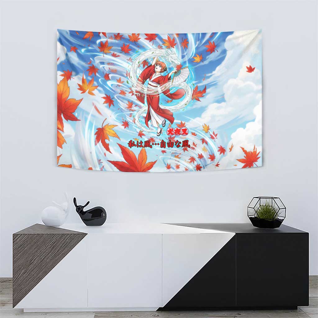 Kagura Inuyasha Series Tapestry Wind Spirit Anime Style with Autumn Maple Leaves