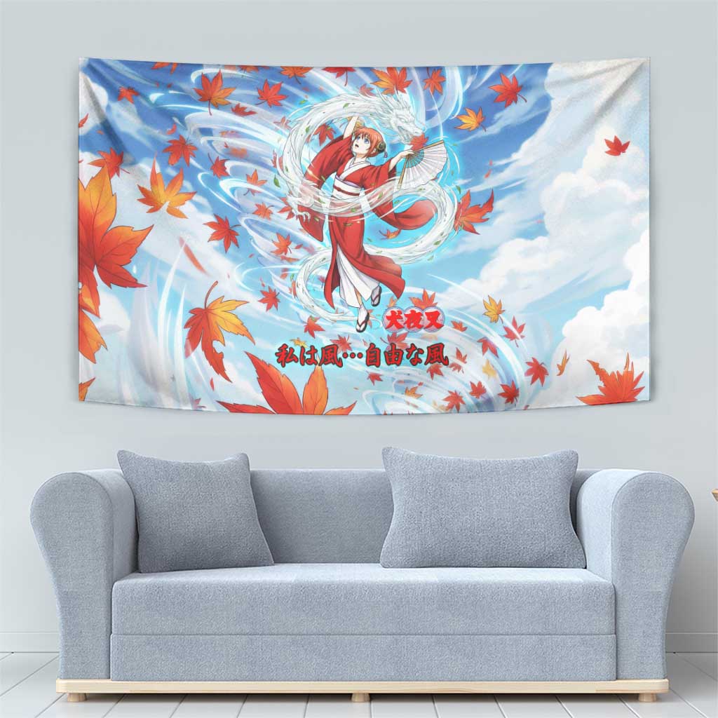 Kagura Inuyasha Series Tapestry Wind Spirit Anime Style with Autumn Maple Leaves