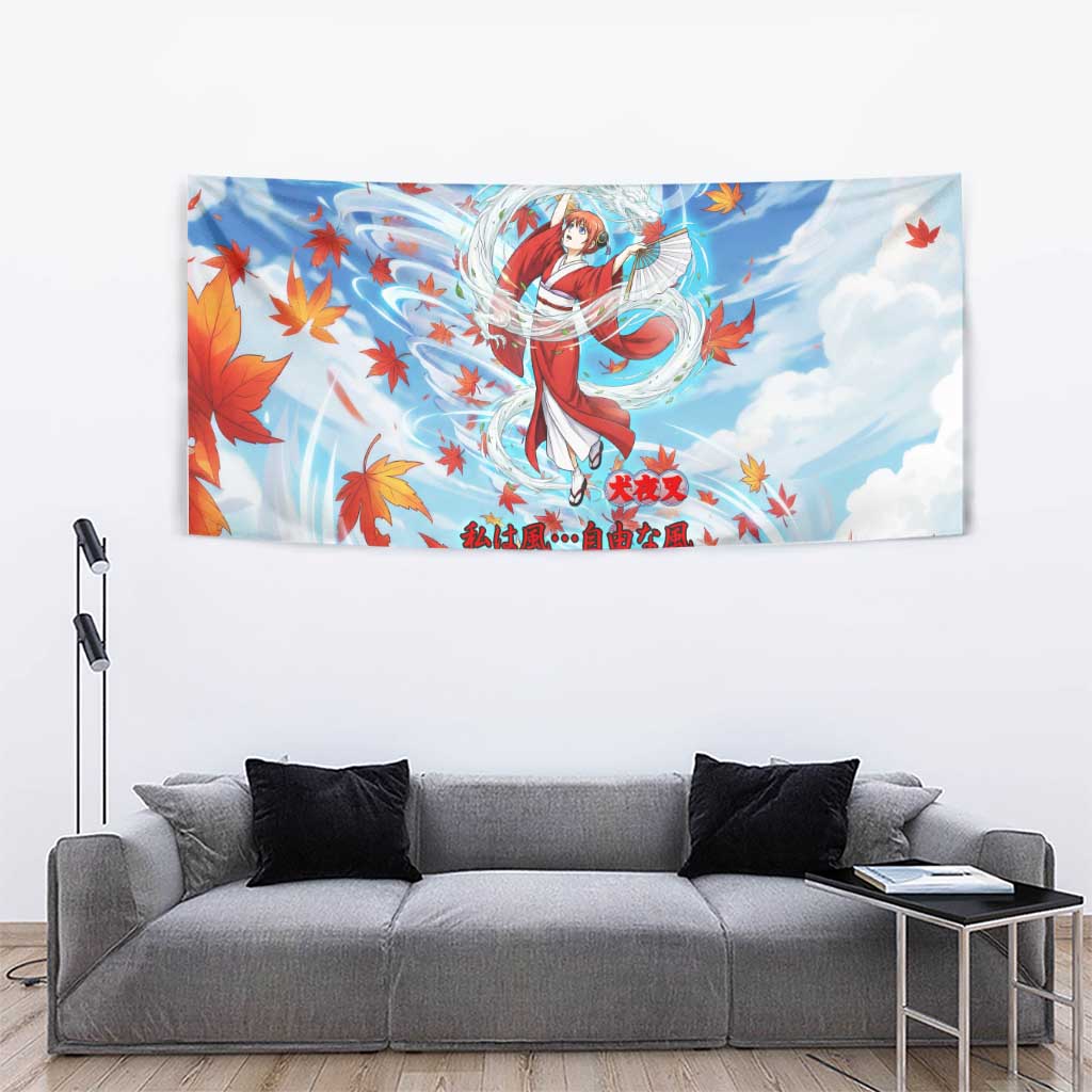 Kagura Inuyasha Series Tapestry Wind Spirit Anime Style with Autumn Maple Leaves
