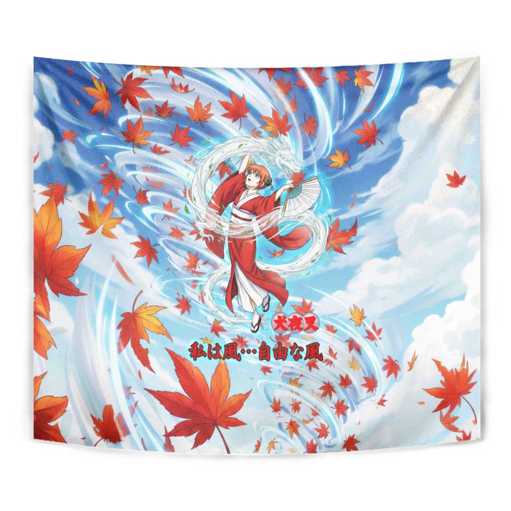 Kagura Inuyasha Series Tapestry Wind Spirit Anime Style with Autumn Maple Leaves